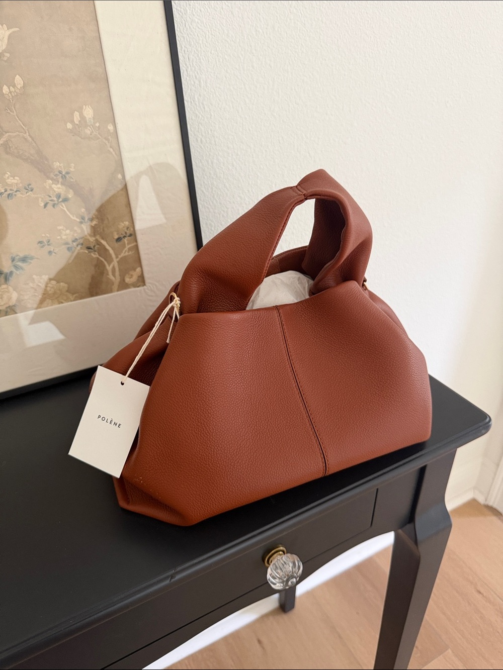 Polène Cognac Brown Numero Neuf Pebbled Leather Shoulder Bag